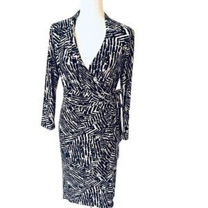 Ralph Lauren Striped Wrap-Around Dress – Size 8 – White & Black – Stretchy